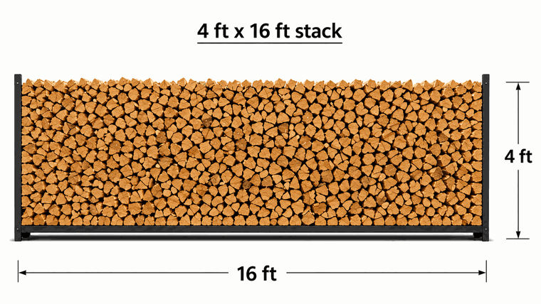 4 ft by 16 ft firewood stack, about 160 fires